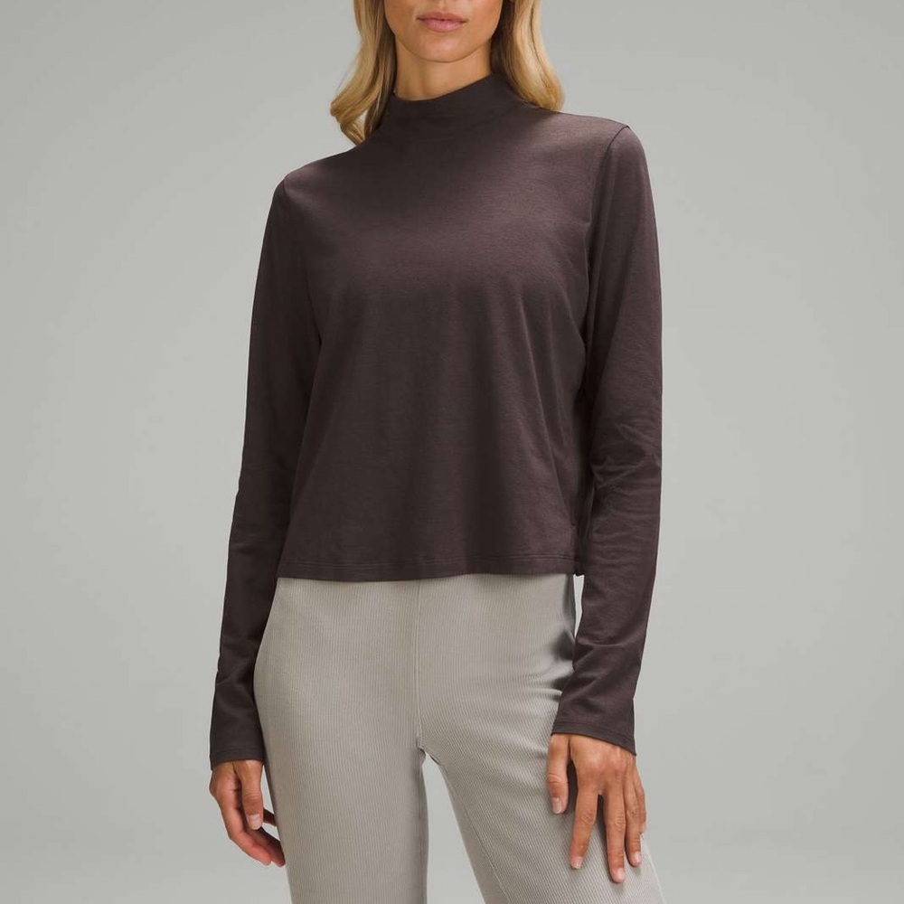 Lululemon Classic Fit Cotton-Blend Mockneck Long Sleeve Shirt Espresso Size 10